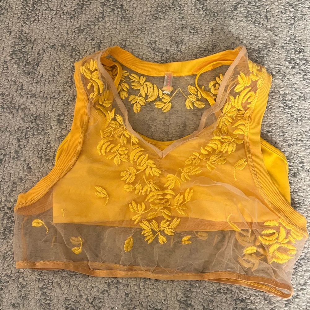 Yellow Embroidered Women's Top